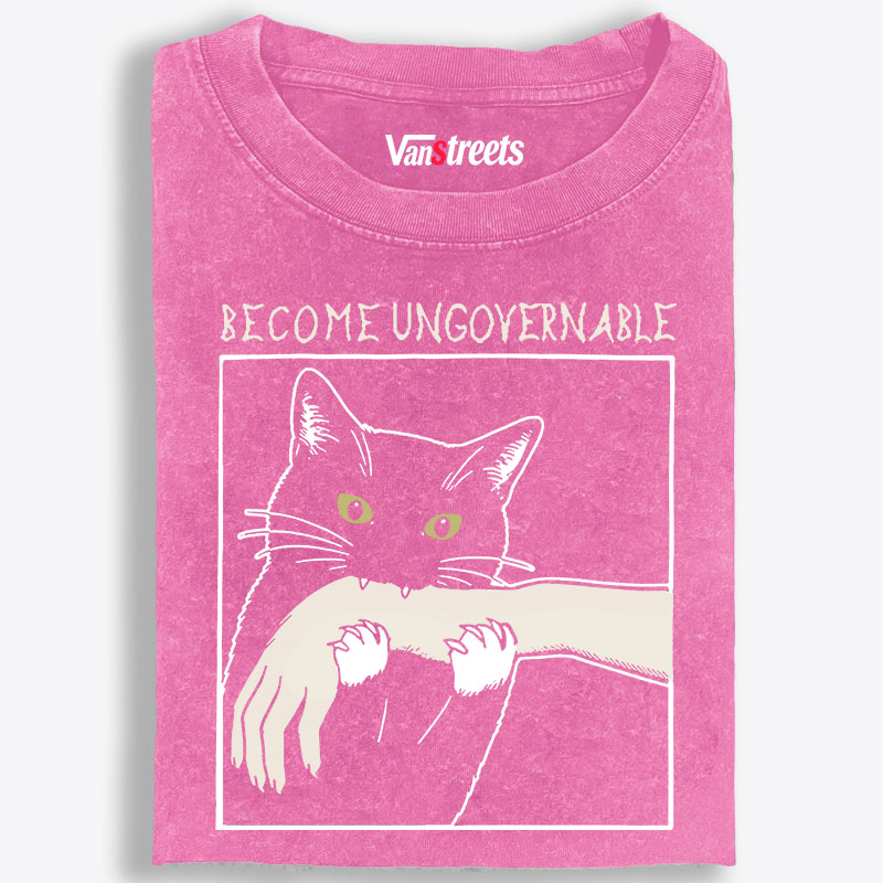 Become Ungovernable Cat Retro Washed T-Shirt | 100% Cotton | Streetwear Essential