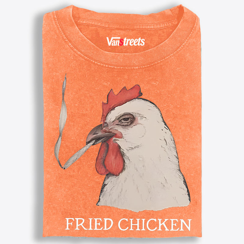 Fried Chicken Last Cigarette Retro Washed T-Shirt | 100% Cotton | Streetwear Essential
