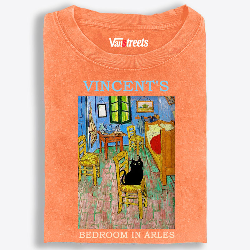 Cat in Van Gogh's Bedroom in Arles Retro Washed T-Shirt | 100% Cotton | Streetwear Essential