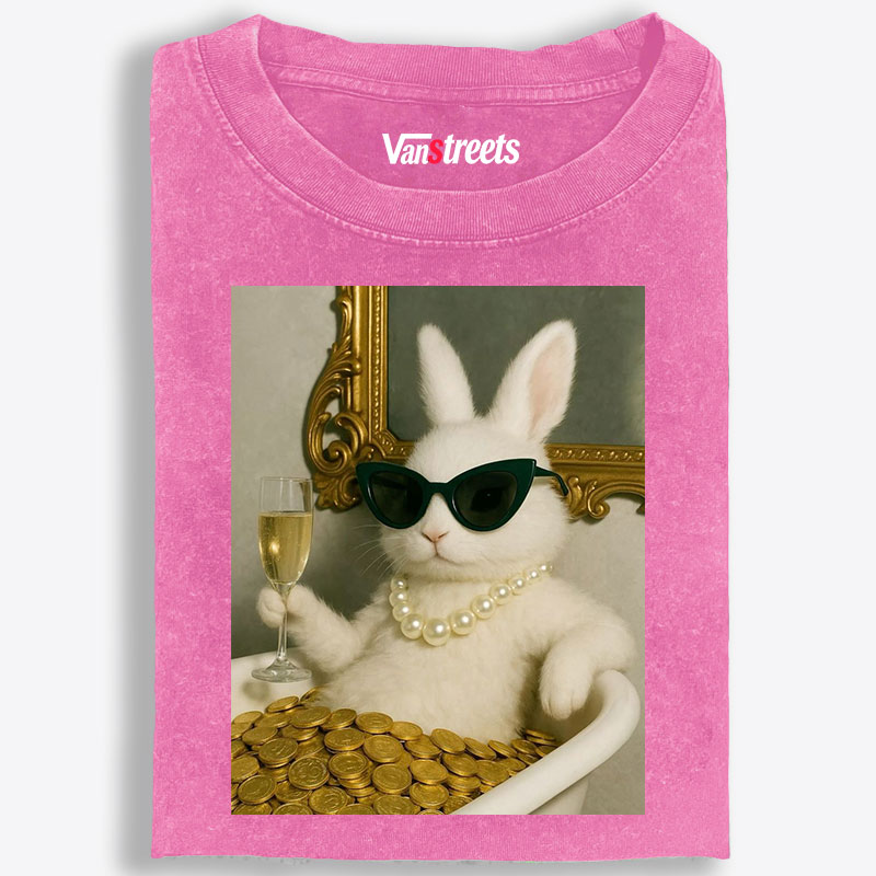Bathtub Gold Coins Bunny Retro Washed T-Shirt | 100% Cotton | Streetwear Essential