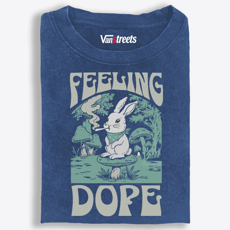 Bunny Feeling Dope Rabbit Retro Washed T-Shirt | 100% Cotton | Streetwear Essential