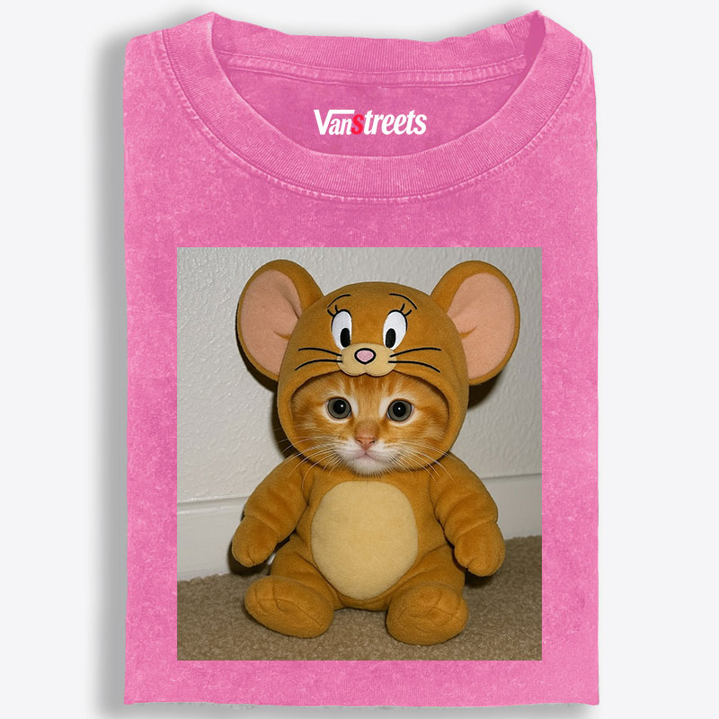 Cat Cosplay Jerry Funny Retro Washed T-Shirt | 100% Cotton | Streetwear Essential