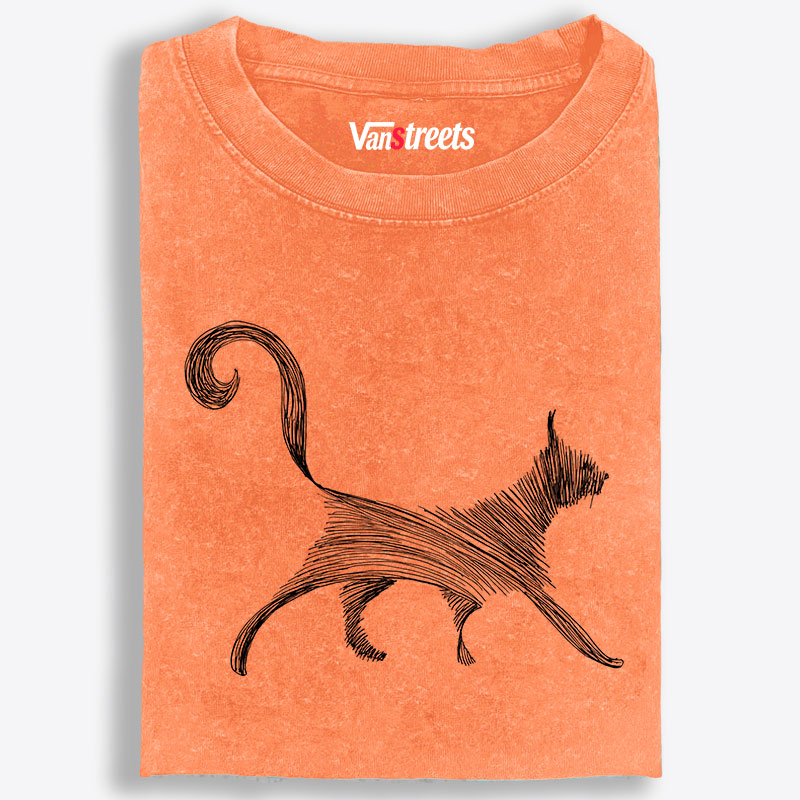 Line Art Cat Retro Washed T-Shirt | 100% Cotton | Streetwear Essential