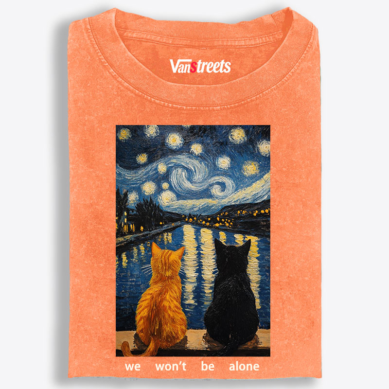 Cats in Starry Night Over the Rhône Retro Washed T-Shirt | 100% Cotton | Streetwear Essential