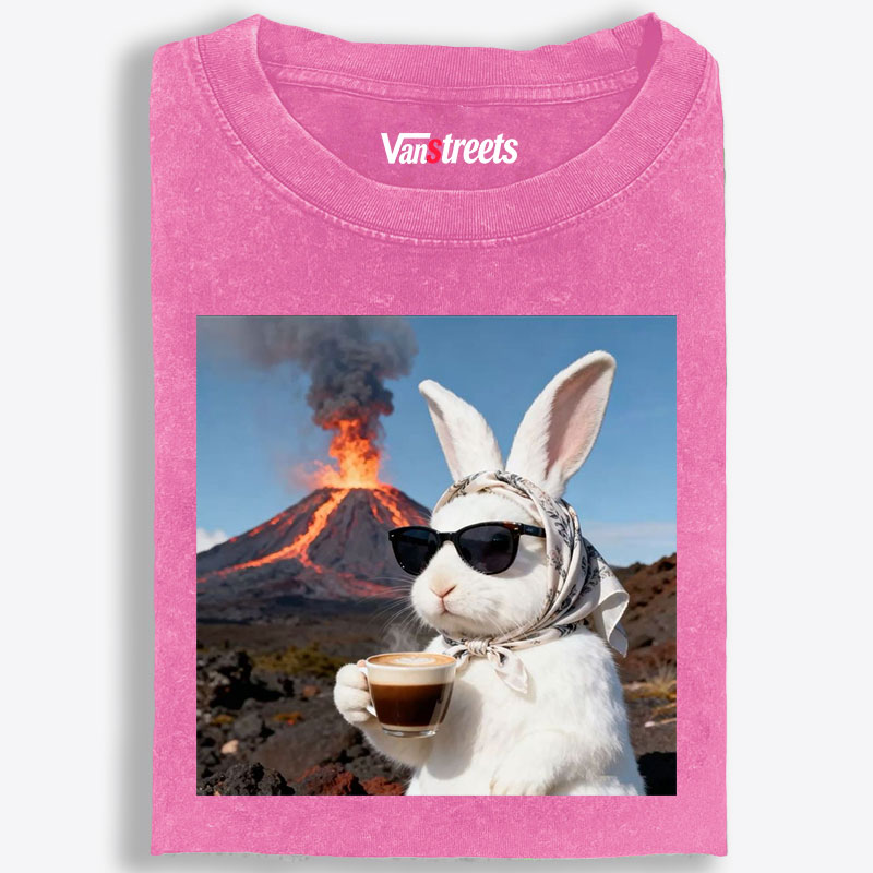 Volcano Coffee Bunny Retro Washed T-Shirt | 100% Cotton | Streetwear Essential
