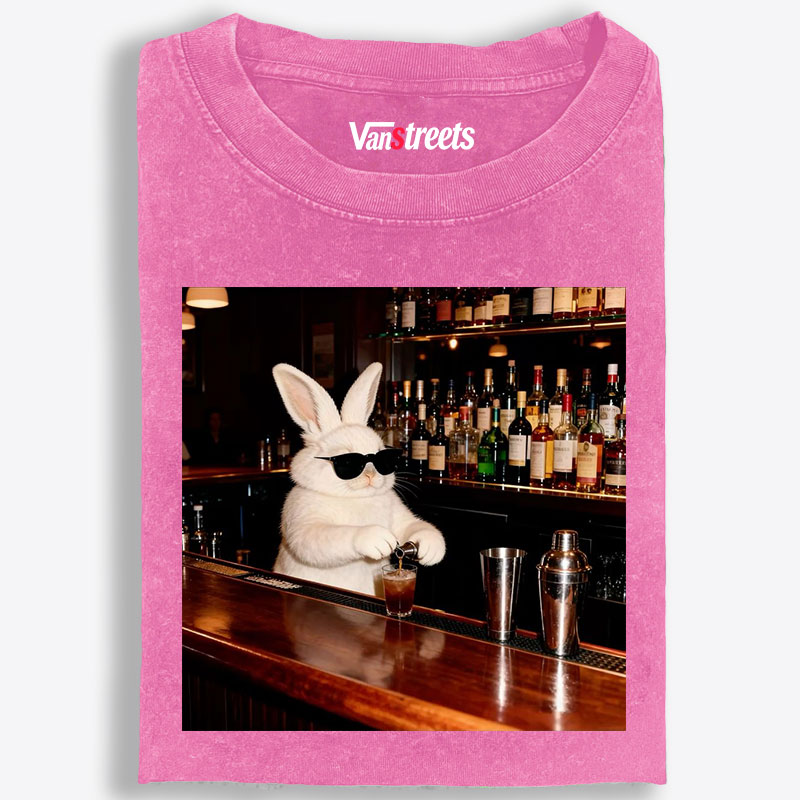 Bartender Bunny Retro Washed T-Shirt | 100% Cotton | Streetwear Essential