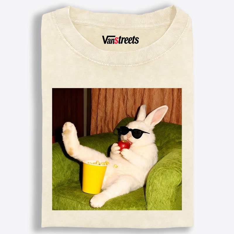 Movie Night · Cool Bunny Vibes Retro Washed T-Shirt | 100% Cotton | Streetwear Essential