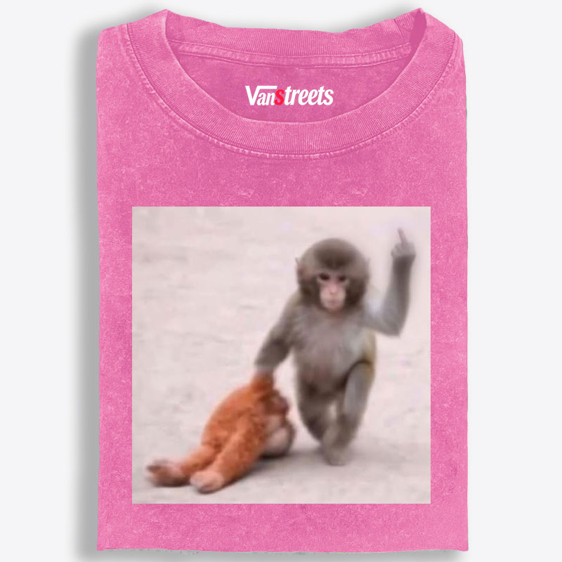 Punch-kun Monkey Meme Graphic Retro Washed T-Shirt | 100% Cotton | Streetwear Essential