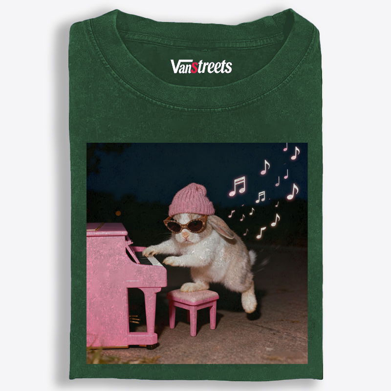 Bunny Rhythm Rabbit Retro Washed T-Shirt | 100% Cotton | Streetwear Essential