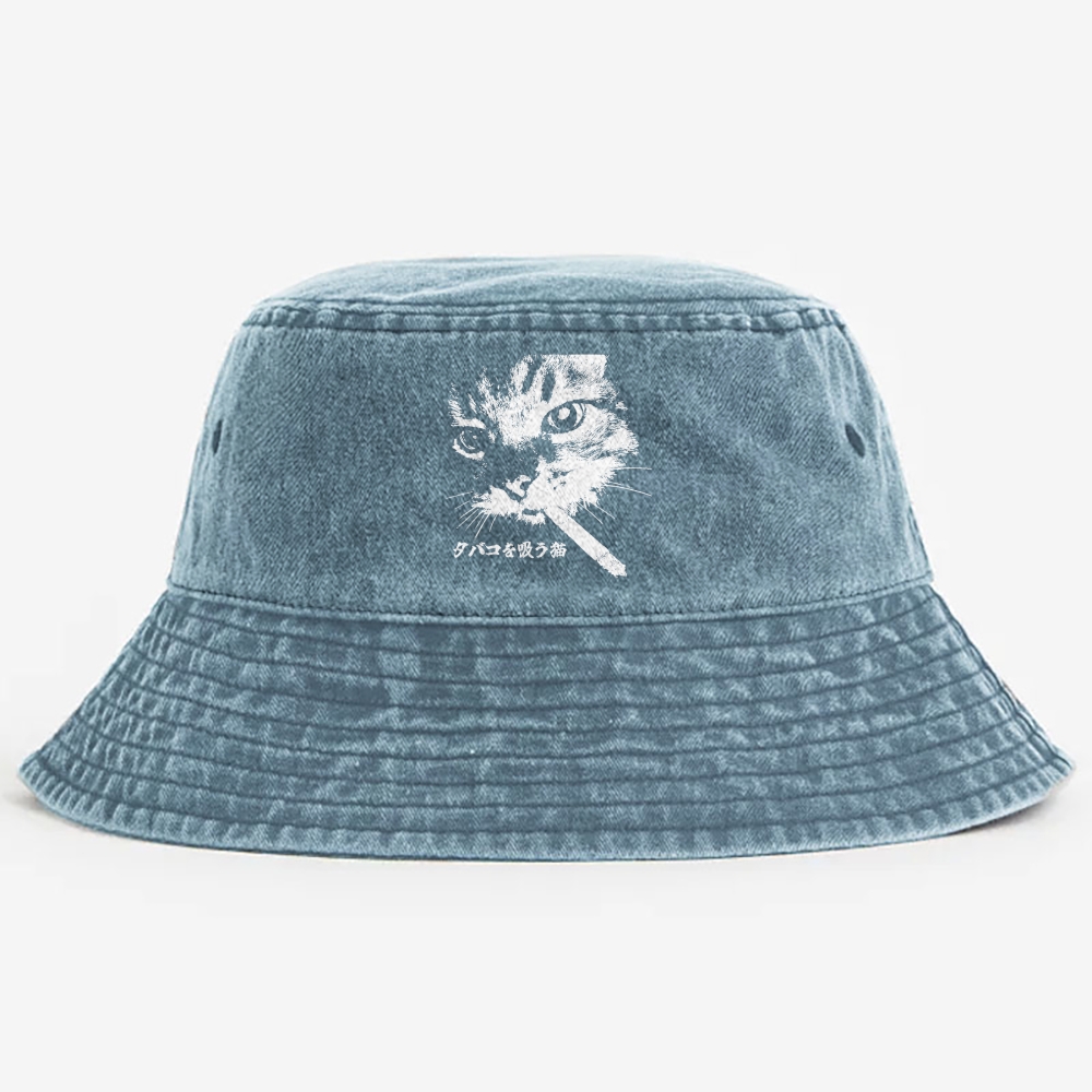 Rebel Smoker Cat Rebel Smoker CatRetro Vintage Washed Bucket Hat