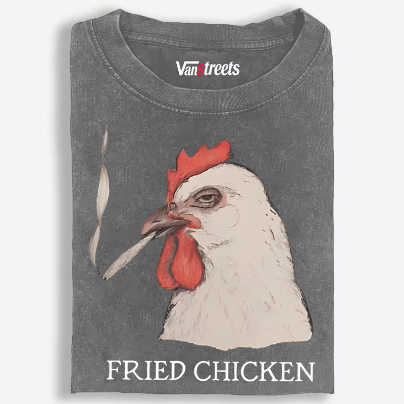 Fried Chicken Last Cigarette Retro Washed T-Shirt | 100% Cotton | Streetwear Essential