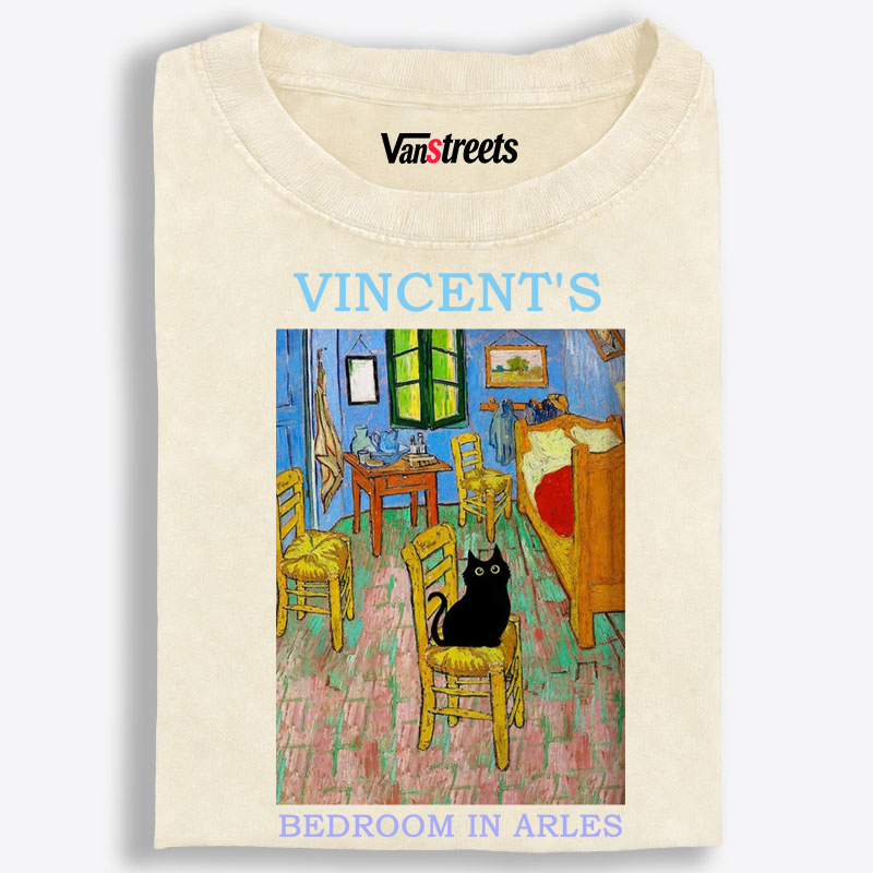 Cat in Van Gogh's Bedroom in Arles Retro Washed T-Shirt | 100% Cotton | Streetwear Essential