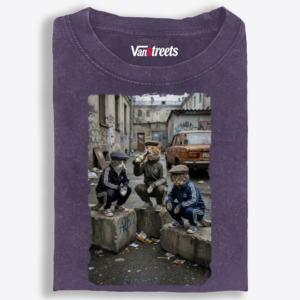 Slav Cat Crew Hardcore Retro Washed T-Shirt | 100% Cotton | Streetwear Essential