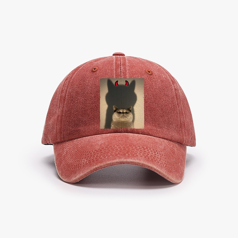 Demon Shadow Cat Meme Retro Washed Baseball Cap
