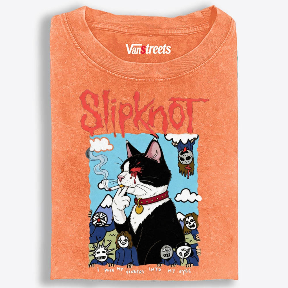 Slipknot Cat Smoking Parody Retro Washed T-Shirt | 100% Cotton | Streetwear Essential
