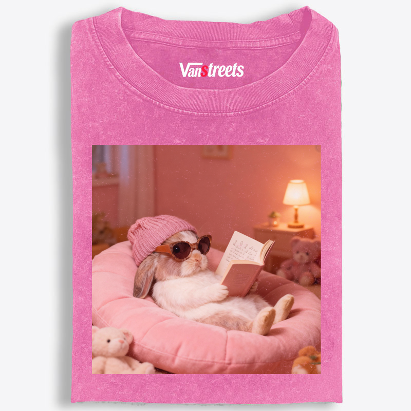 Bunny Bookish Rabbit Retro Washed T-Shirt | 100% Cotton | Streetwear Essential