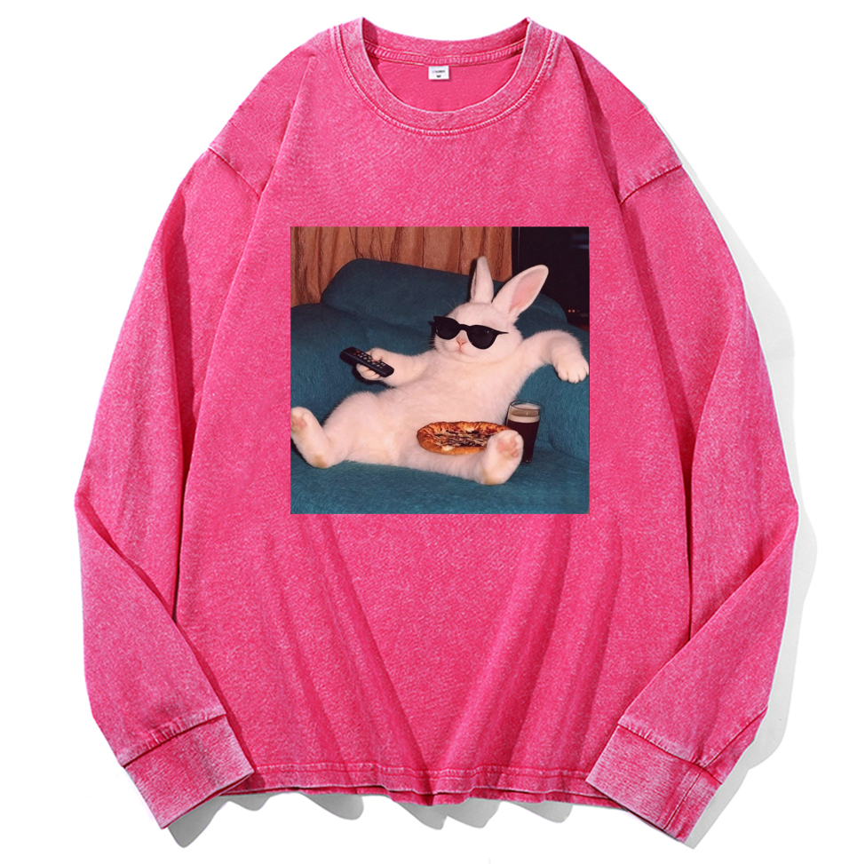 Couch Potato Bunny Retro Washed Long Sleeve T-Shirt
