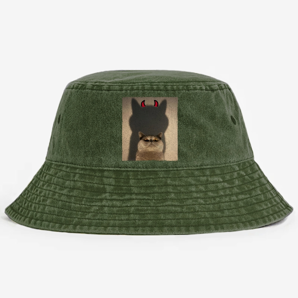 Demon Shadow Cat Meme Retro Vintage Washed Bucket Hat