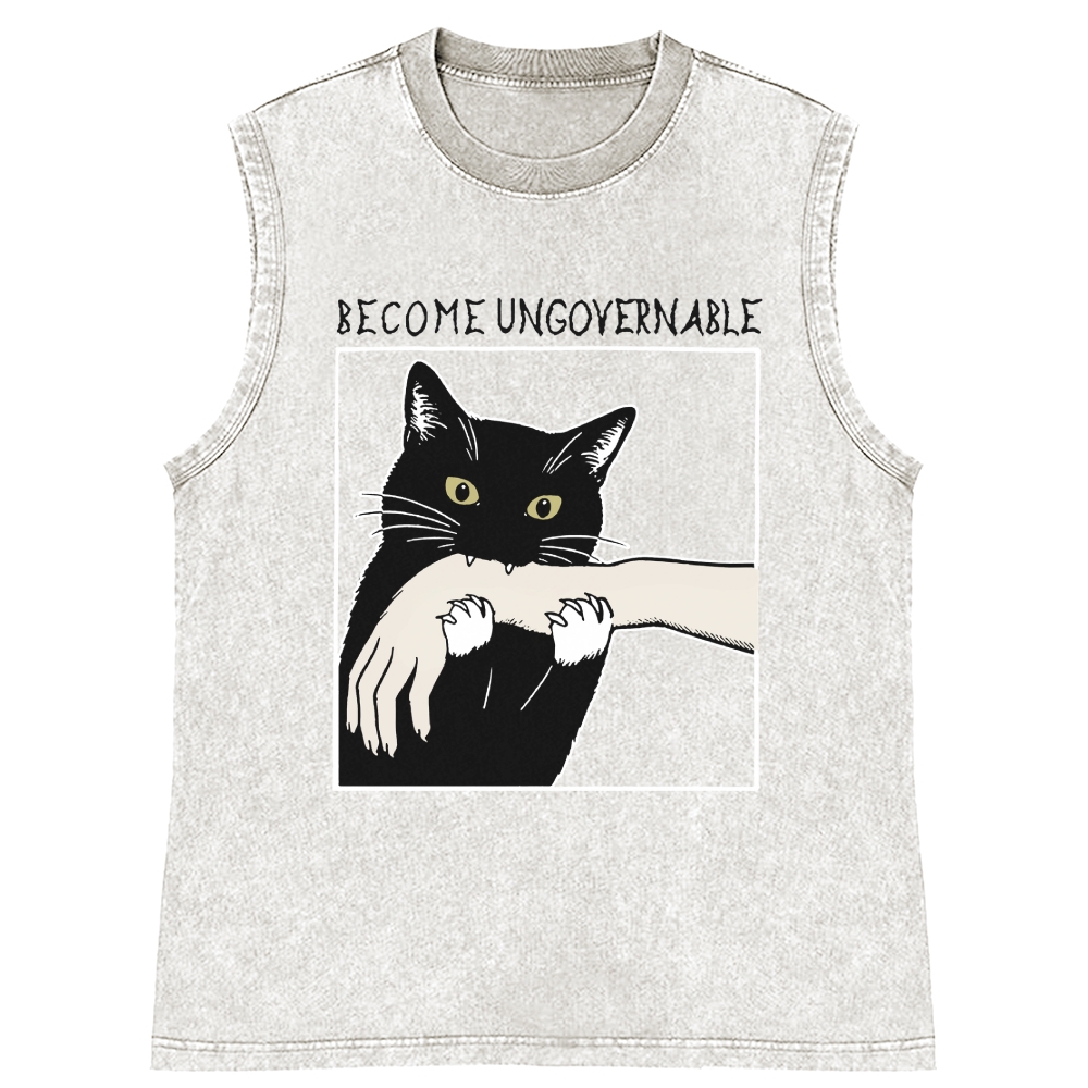 Become Ungovernable Cat Retro Washed Tank Top