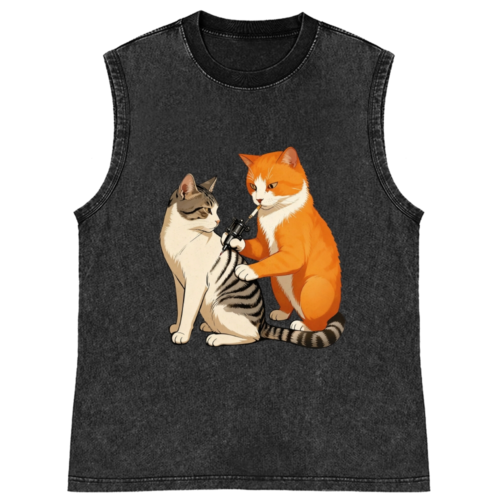Tattoo Artist Orange Cat Retro Washed Tank Top