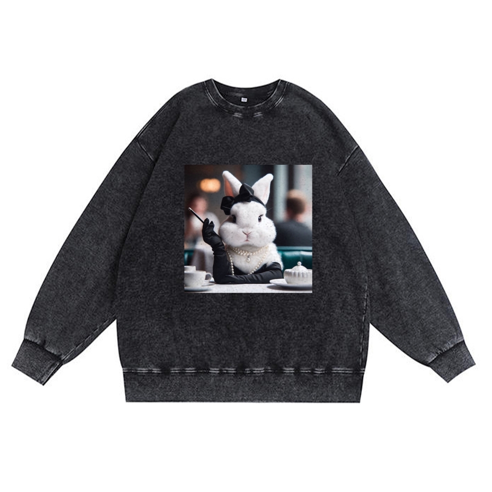 Pearl Bunny · Tea Break Retro Premium Washed Cotton Crewneck Sweatshirt