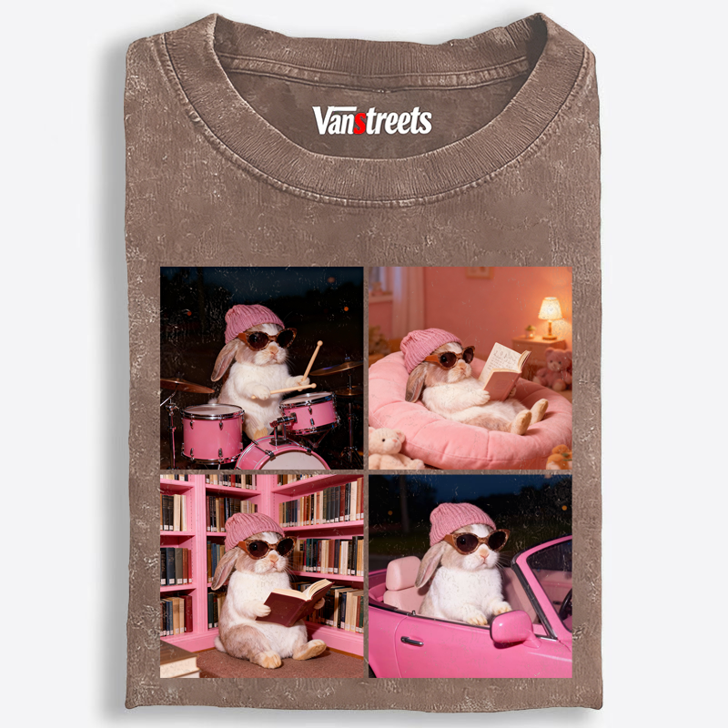 Cool Bunny 4-Panel Life Meme Retro Washed T-Shirt | 100% Cotton | Streetwear Essential
