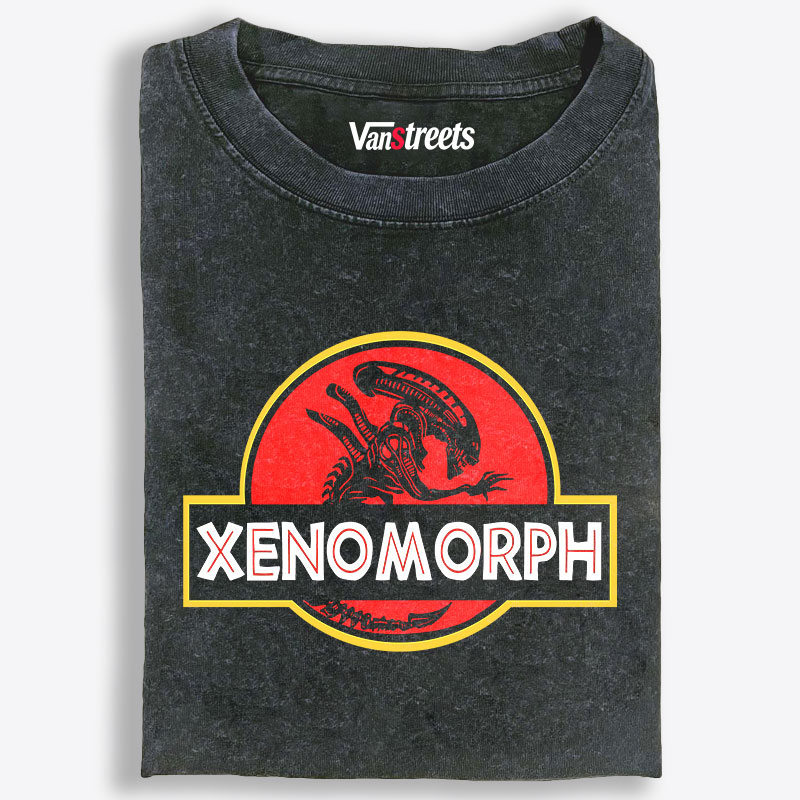 Xenomorph Jurassic Park Logo Retro Washed T-Shirt | 100% Cotton | Streetwear Essential