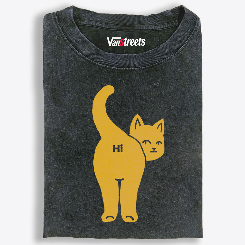 Hi From My Butt Cat Retro Washed T-Shirt | 100% Cotton | Streetwear Essential