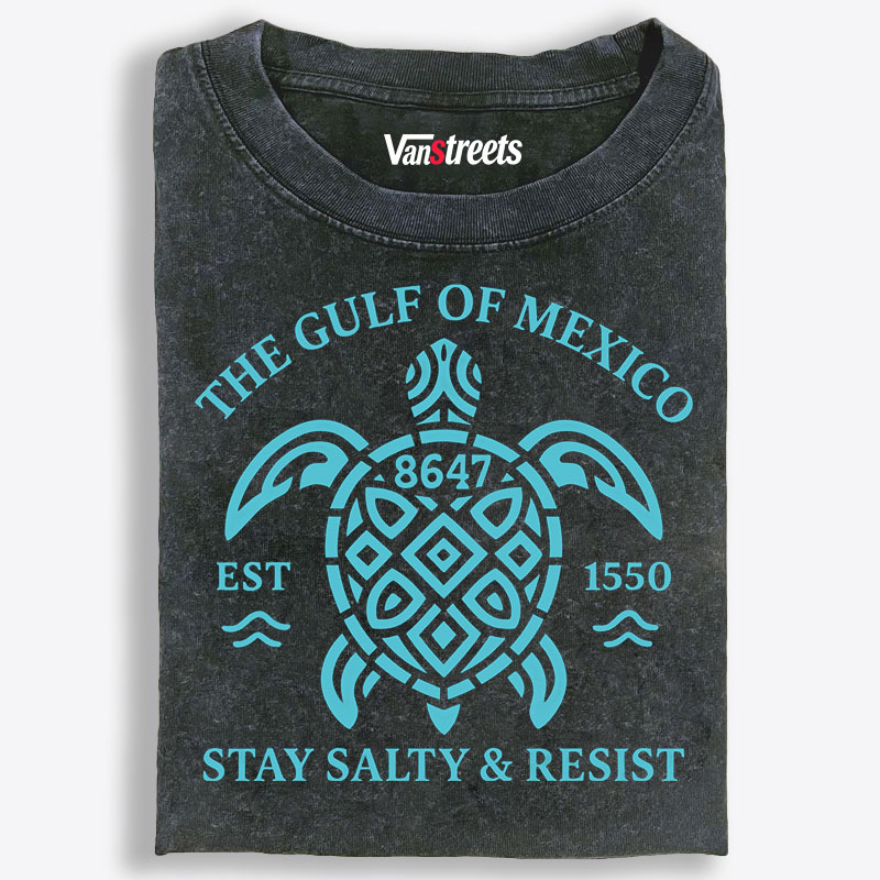 Gulf Of Mexico Tribal Turtle Retro Washed T-Shirt | 100% Cotton | Streetwear Essential