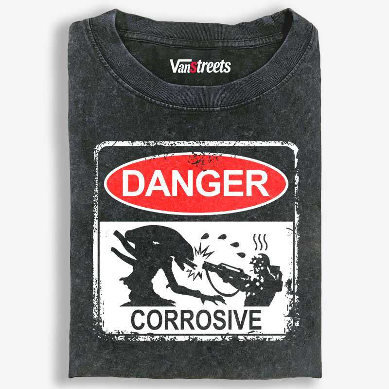 Danger Corrosive Xenomorph Retro Washed T-Shirt | 100% Cotton | Streetwear Essential