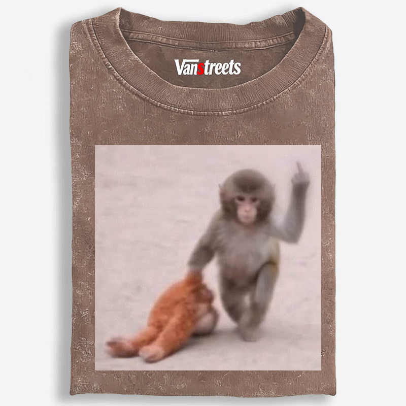 Punch-kun Monkey Meme Graphic Retro Washed T-Shirt | 100% Cotton | Streetwear Essential