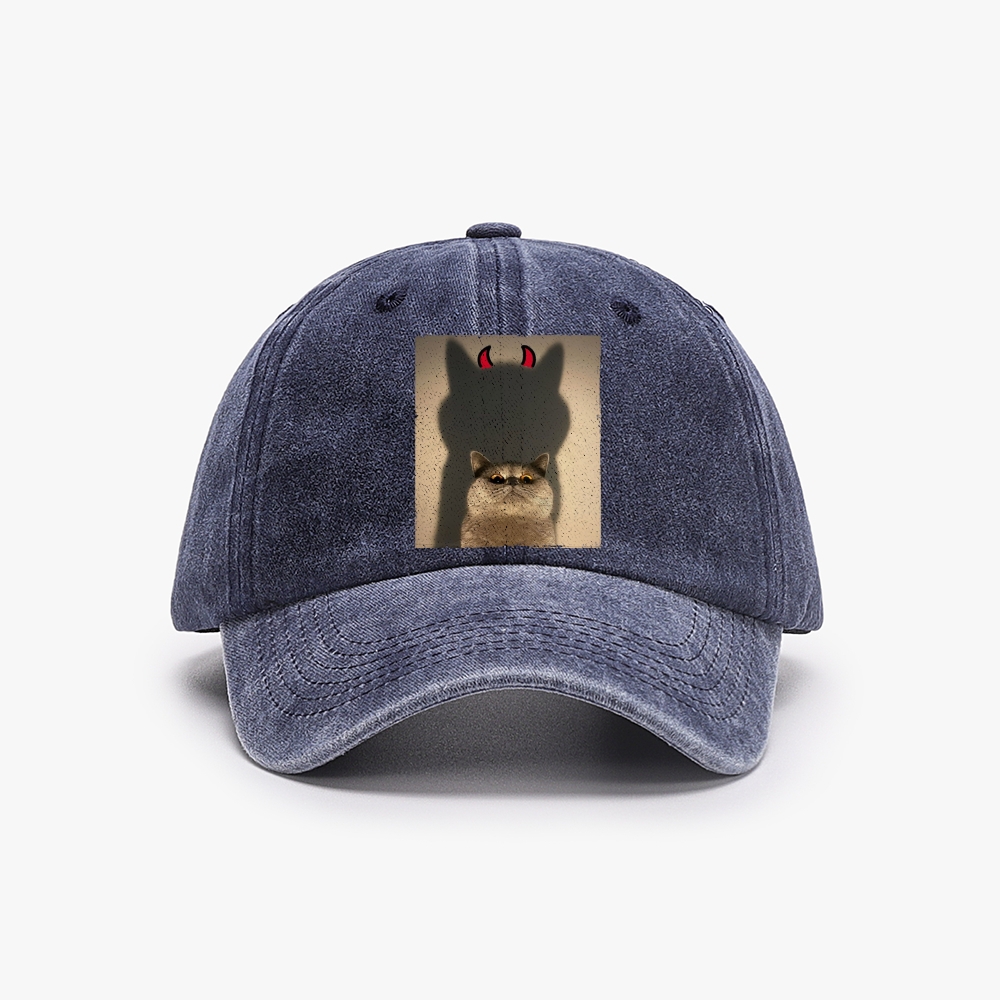 Demon Shadow Cat Meme Retro Washed Baseball Cap