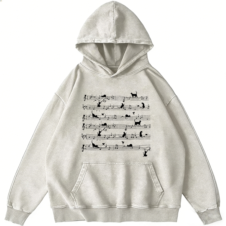 Cat Music Sheet Retro Washed Hoodie