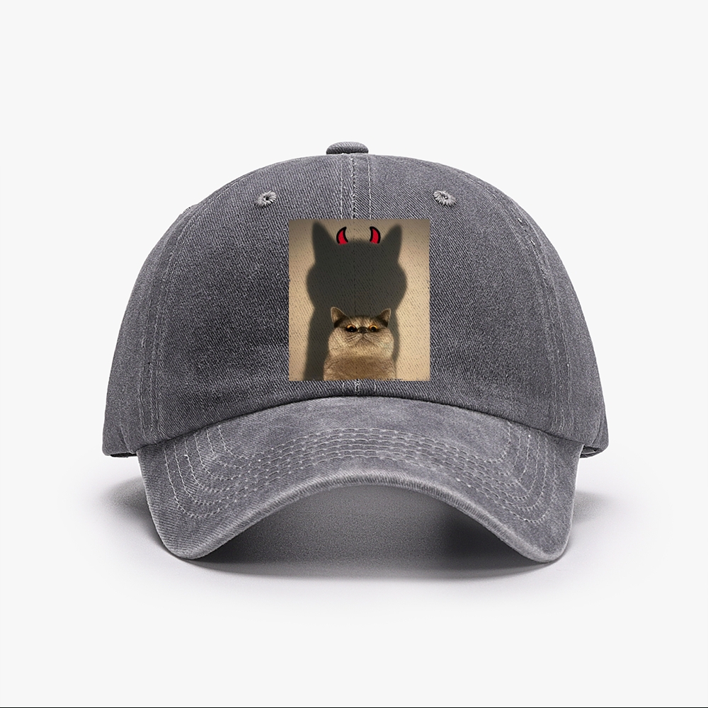 Demon Shadow Cat Meme Retro Washed Baseball Cap