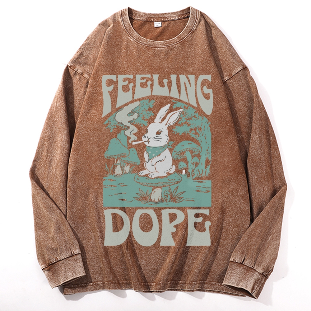 Bunny Feeling Dope Rabbit Retro Washed Long Sleeve T-Shirt
