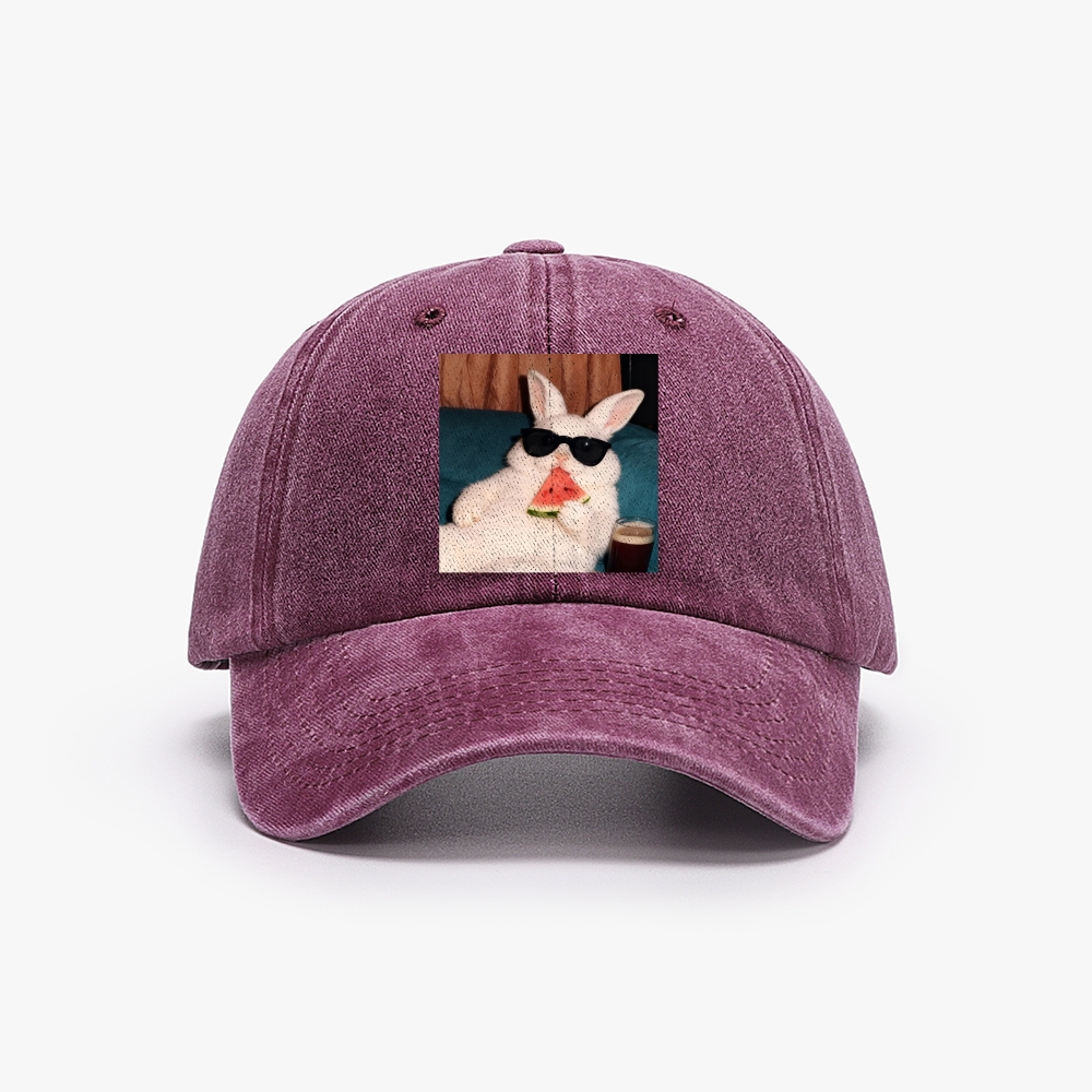 Rabbit Eating Watermelon Sunglasses Retro Washed Baseball Cap