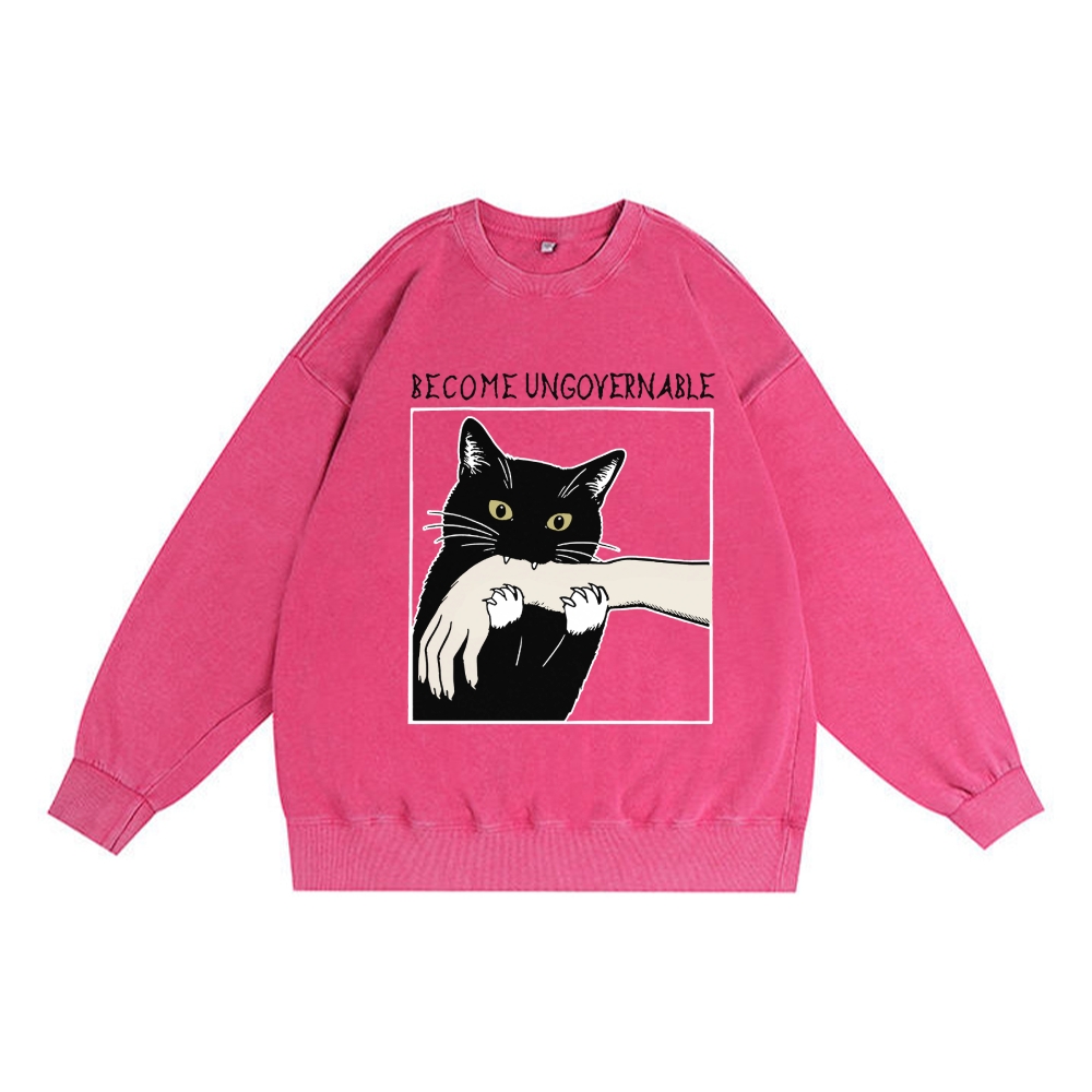 Become Ungovernable Cat Retro Premium Washed Cotton Crewneck Sweatshirt