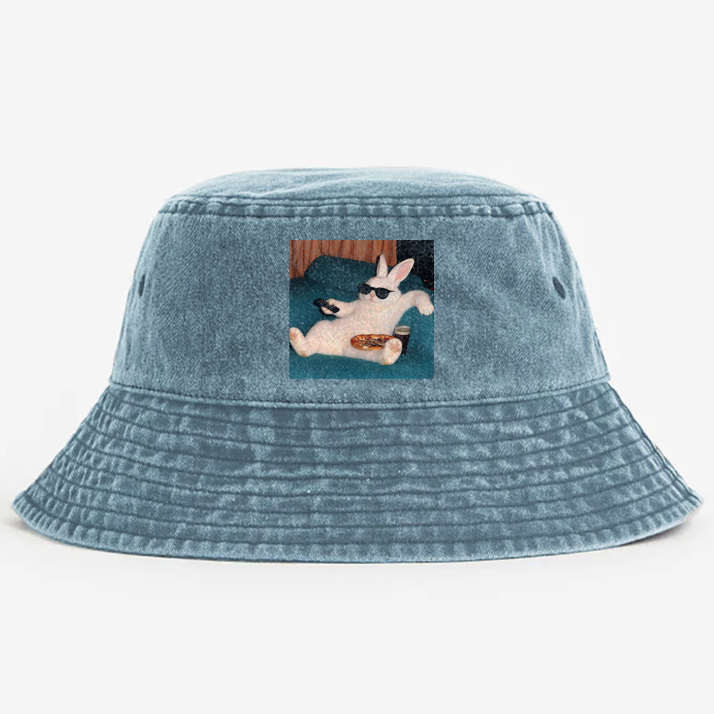 Couch Potato Bunny Retro Vintage Washed Bucket Hat