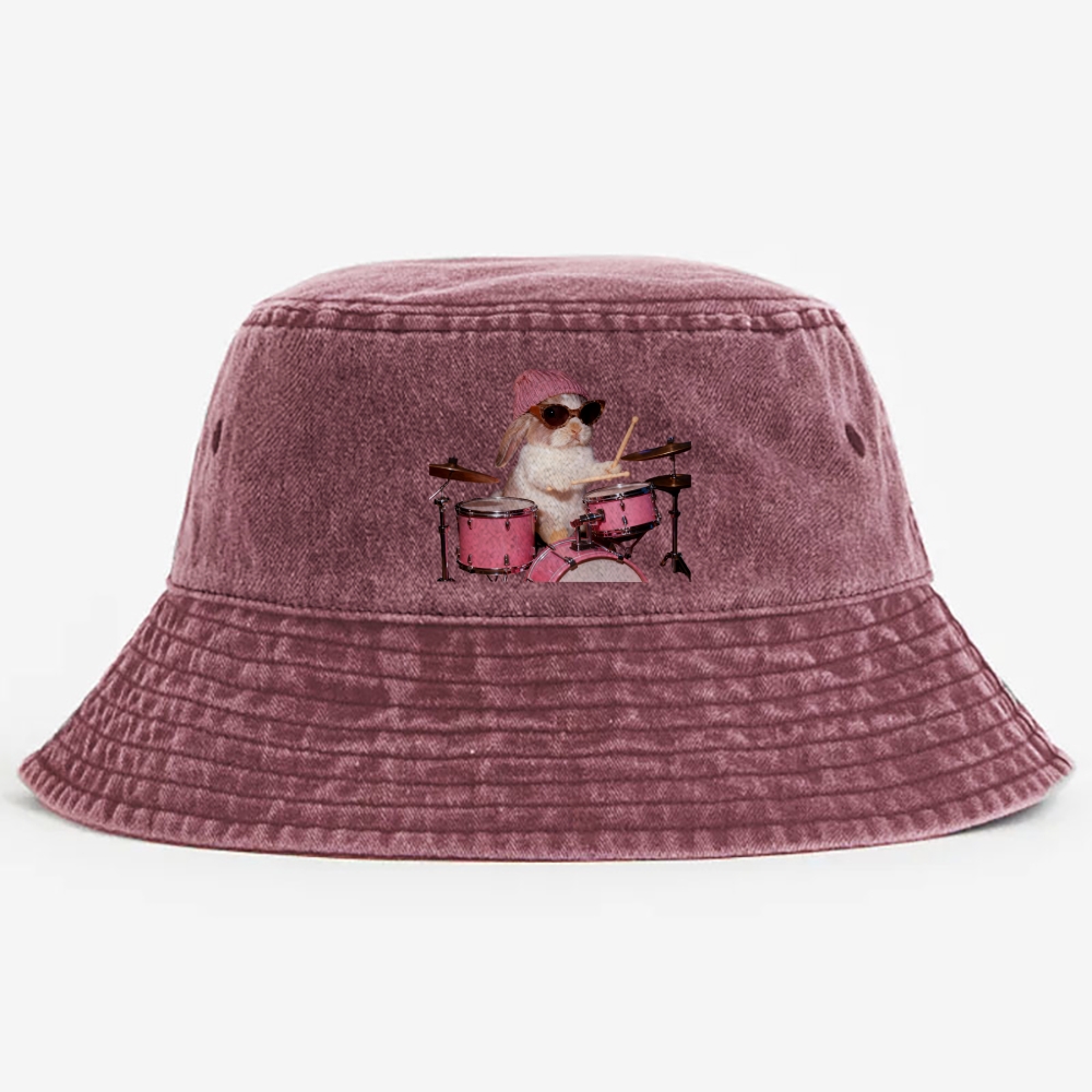 Bunny Rockin’ Bunny Retro Vintage Washed Bucket Hat