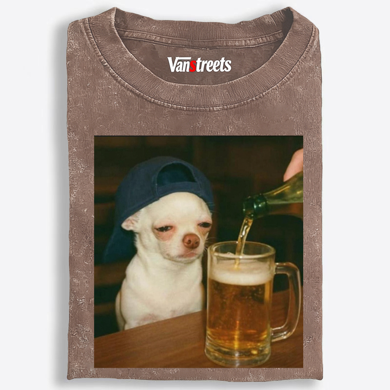Chihuahua Beer Pour Meme Retro Washed T-Shirt | 100% Cotton | Streetwear Essential