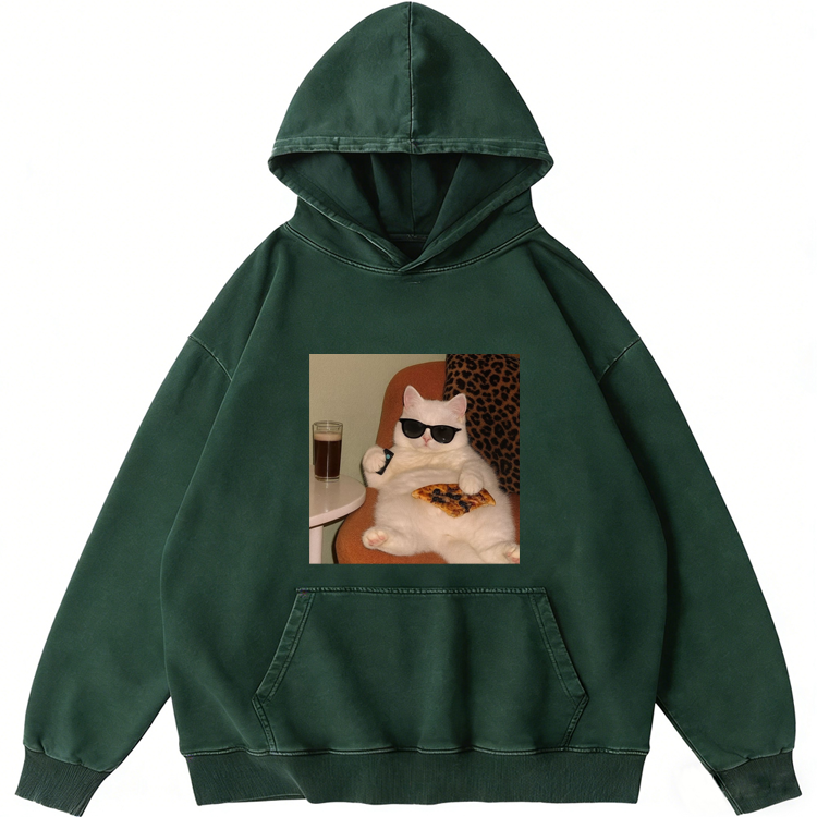 Lazy Cat Pizza & Beer Couch Potato Retro Washed Hoodie