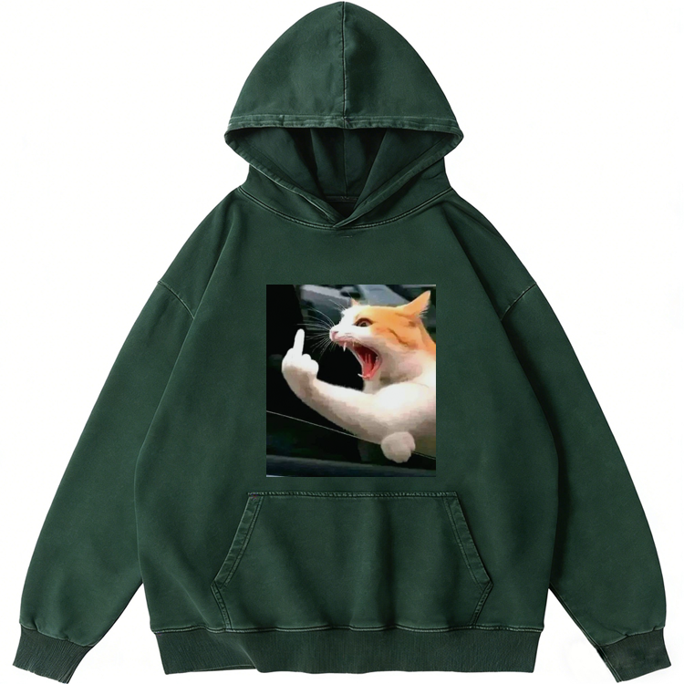 Middle Finger Cat Meme Retro Washed Hoodie