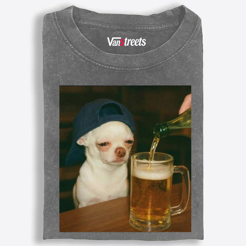 Chihuahua Beer Pour Meme Retro Washed T-Shirt | 100% Cotton | Streetwear Essential