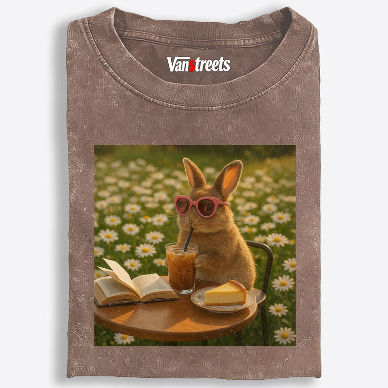 Daisy Afternoon Tea Bunny Meme Retro Washed T-Shirt | 100% Cotton | Streetwear Essential