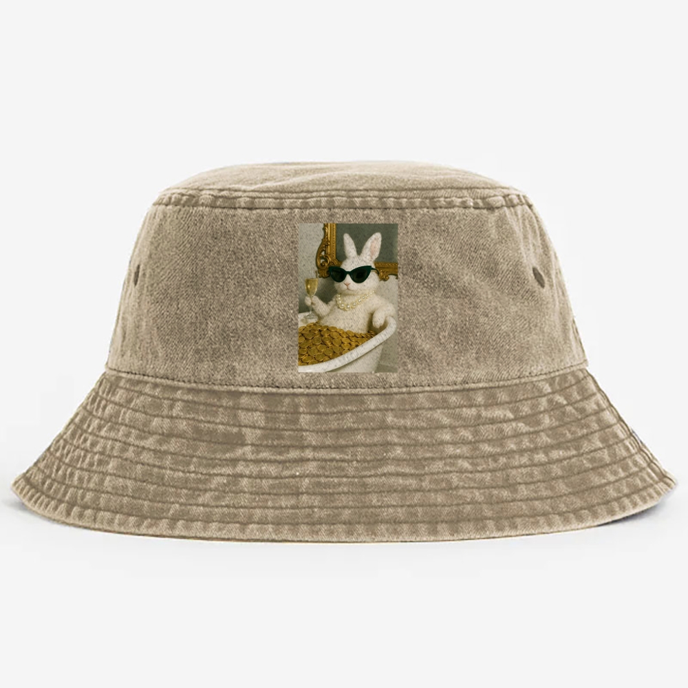 Bathtub Gold Coins Bunny Retro Vintage Washed Bucket Hat