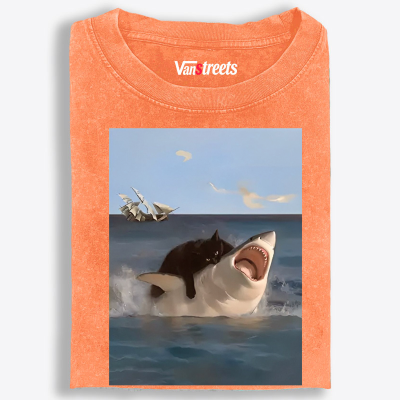 Shark Attack Retro Washed T-Shirt | 100% Cotton | Streetwear Essential