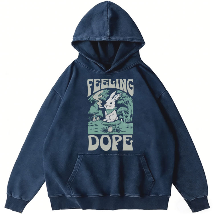 Bunny Feeling Dope Rabbit Retro Washed Hoodie