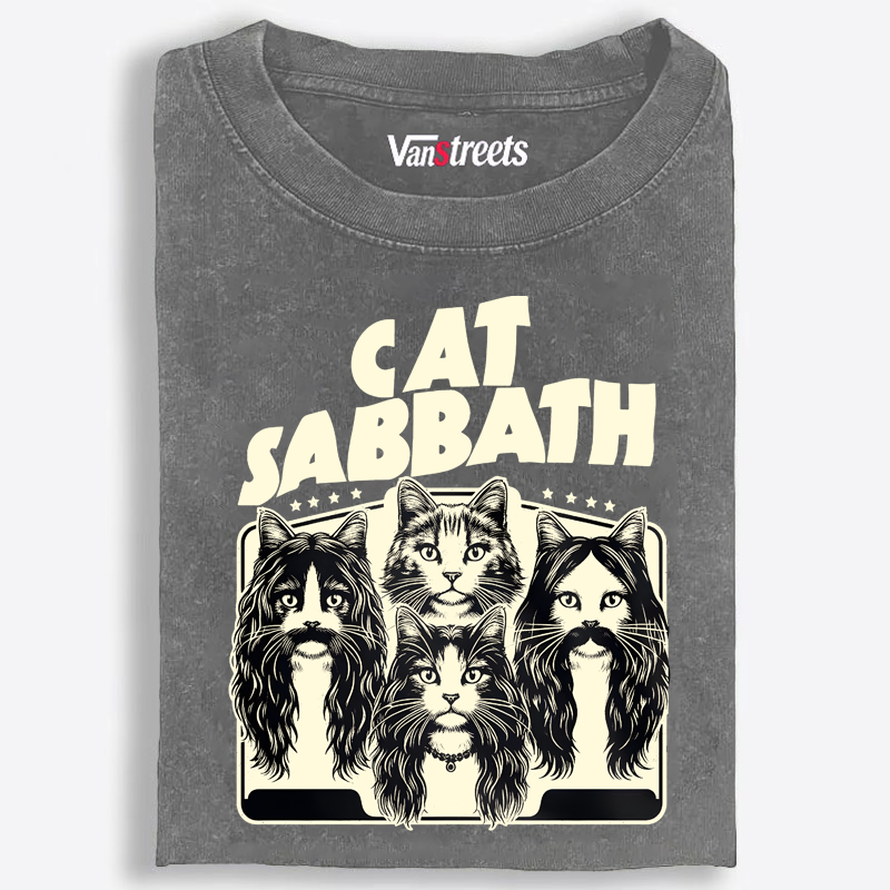Cat Sabbath (Band Portrait) Retro Washed T-Shirt | 100% Cotton | Streetwear Essential