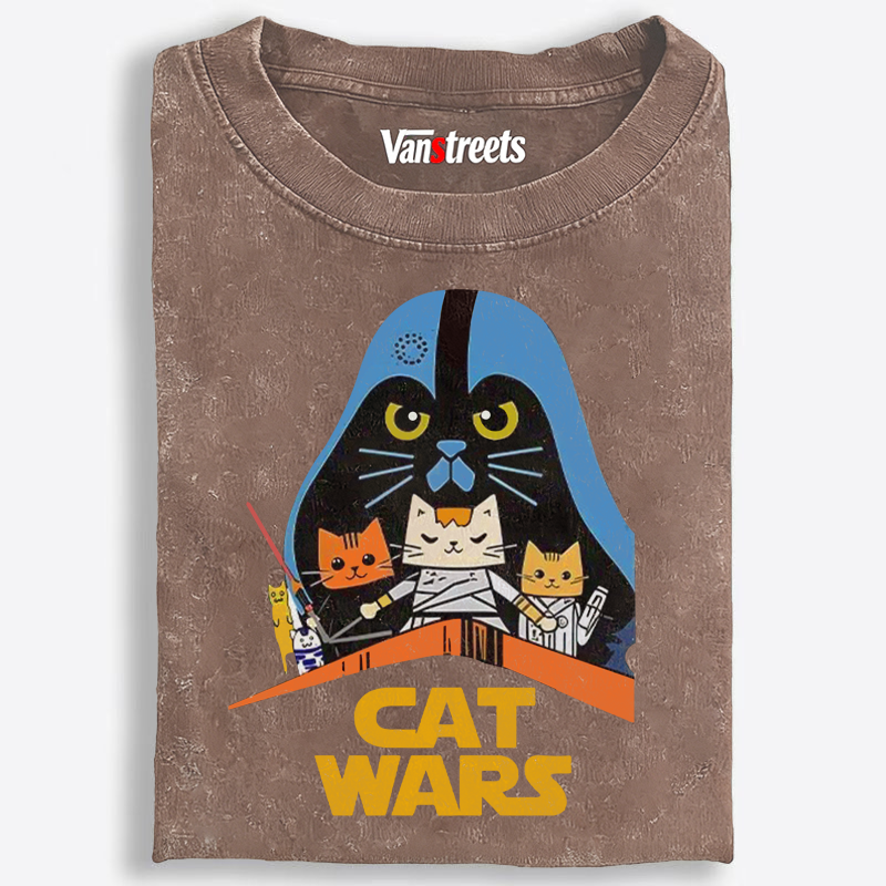 Cat Wars Graphic Retro Washed T-Shirt | 100% Cotton | Streetwear Essential