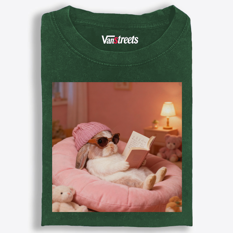 Bunny Bookish Rabbit Retro Washed T-Shirt | 100% Cotton | Streetwear Essential